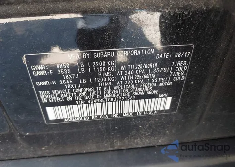 2018 Subaru Outback 3.6R Touring z USA, uszkodzony, nr VIN 4S4BSETC9J3221582